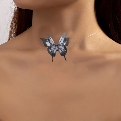 Fairy Style Elegant Butterfly Cloth Gauze Inlay Rhinestones Women's Choker