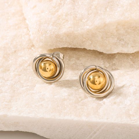 1 Pair Vintage Style Modern Style Classic Style Ball Plating 304 Stainless Steel 18K Gold Plated Ear Studs