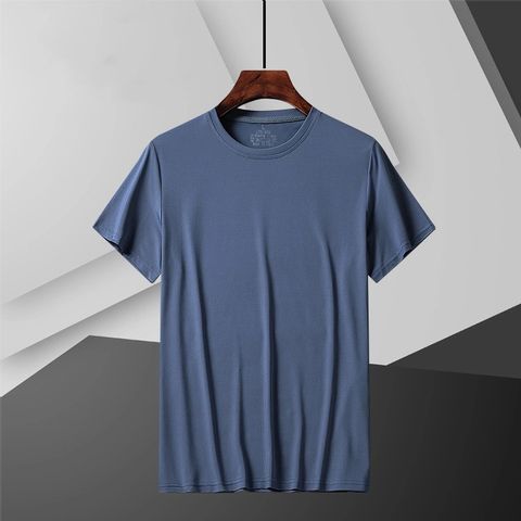 Men's Solid Color Vacation Round Neck Collarless Short Sleeve Loose Men's T-shirt