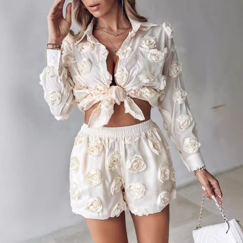 Holiday Party Date Women's Elegant Flower Polyester Printing Shorts Sets Shorts Sets