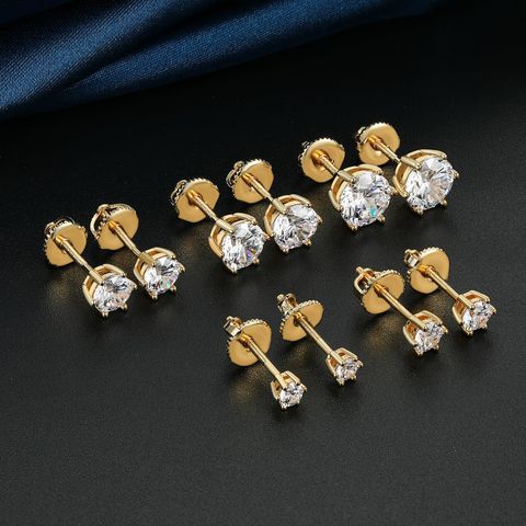 5 Pairs Simple Style Geometric Plating Inlay Copper Zircon 18K Gold Plated Ear Studs