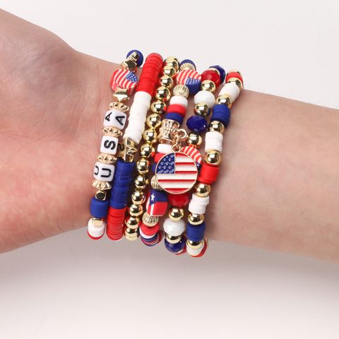 Großhandel Schmuck Basic Amerikanische Flagge Weichen Lehm Perlen Armbänder