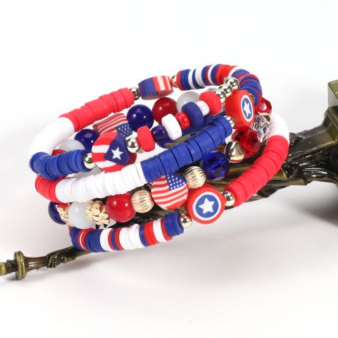 Großhandel Schmuck Klassischer Stil Amerikanische Flagge Weichen Lehm Perlen Armbänder