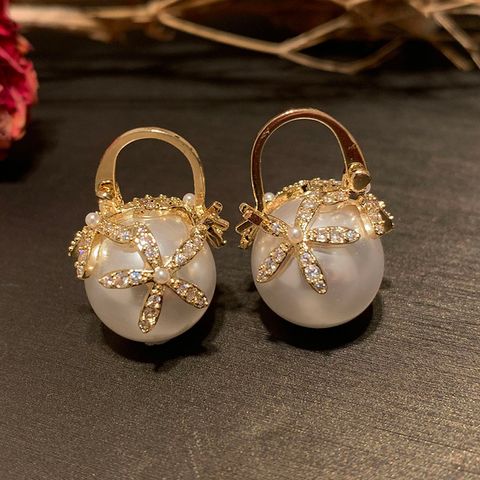 1 Pair Sweet Shiny Flower Plating Inlay Brass Pearl Zircon K Gold Plated Earrings