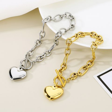 Simple Style Heart Shape 304 Stainless Steel 18K Gold Plated Bracelets In Bulk
