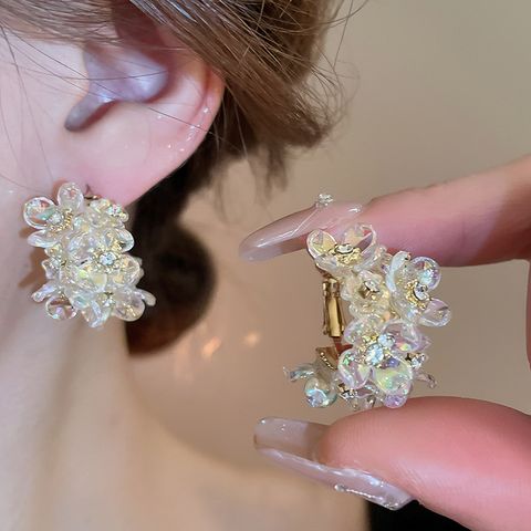 1 Pair Elegant Simple Style Flower Inlay Alloy Rhinestones Earrings