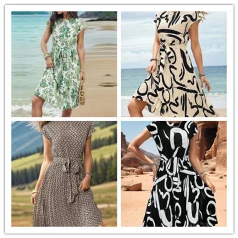 Women's Regular Dress Vacation Round Neck Short Sleeve Printing Geometric Above Knee Holiday Beach