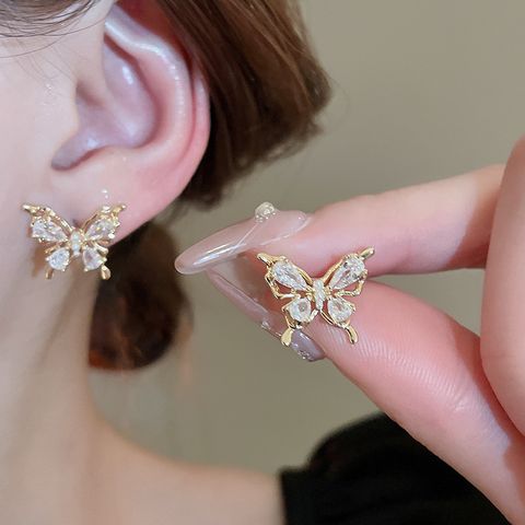 1 Pair Casual Sweet Butterfly Inlay Copper Zircon Ear Studs