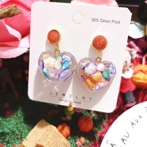 1 Pair IG Style Sweet Heart Shape Epoxy Resin Drop Earrings