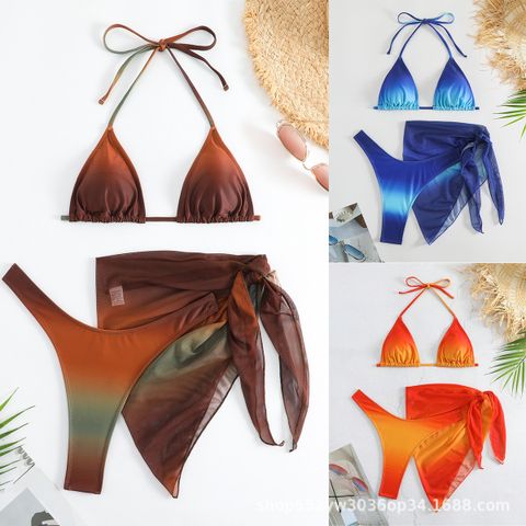 Mujeres Vacaciones Degradado De Color Juego De 3 Piezas Bikinis Traje De Baño