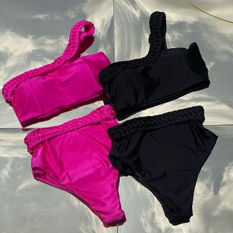 Women's Solid Color 2 Pieces Set Bikinis Swimwear