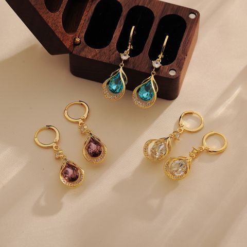 1 Pair Simple Style Classic Style Geometric Plating Inlay Copper Crystal 18K Gold Plated Drop Earrings
