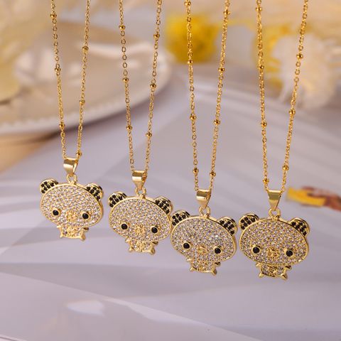 Wholesale Elegant Simple Style Little Bear 304 Stainless Steel Copper Plating Inlay 18K Gold Plated Rhinestones Pendant Necklace