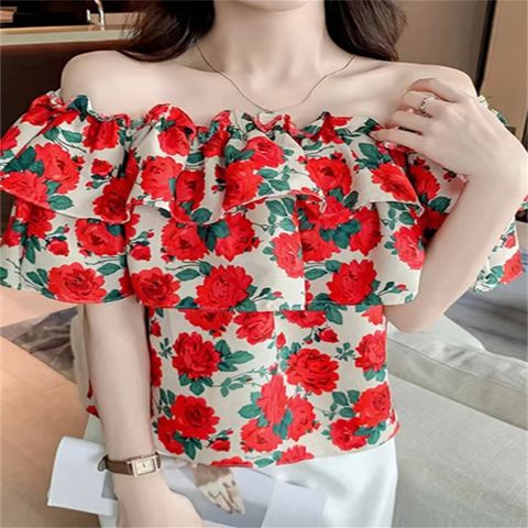 Women's T-shirt Short Sleeve T-Shirts Printing Sexy Simple Style Classic Style Simple Floral