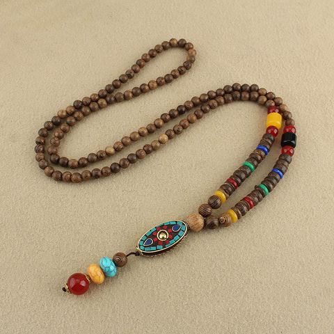 1 Piece Ethnic Style Round Wood Soft Clay Copper Beaded Unisex Necklace