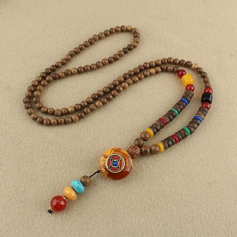 1 Stück Ethnischer Stil Runden Holz Weichen Lehm Kupfer Perlen Unisex Halskette