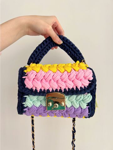 Women's Small Cotton Color Block Vintage Style Lock Clasp Handbag