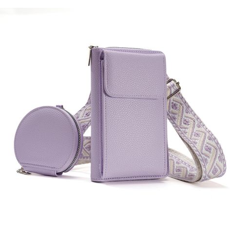 Women's Pu Leather Solid Color Basic Zipper Phone Wallets Crossbody Bag