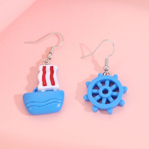 1 Pair Hawaiian Vacation Tropical Cartoon Conch Ship Plastic Resin Drop Earrings