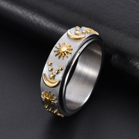 304 Stainless Steel 18K Gold Plated Casual Sun Star Moon Rings Anxiety Ring