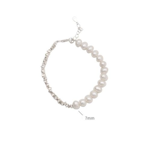 Sterling Silver IG Style Elegant Beaded Pearl Geometric Bracelets