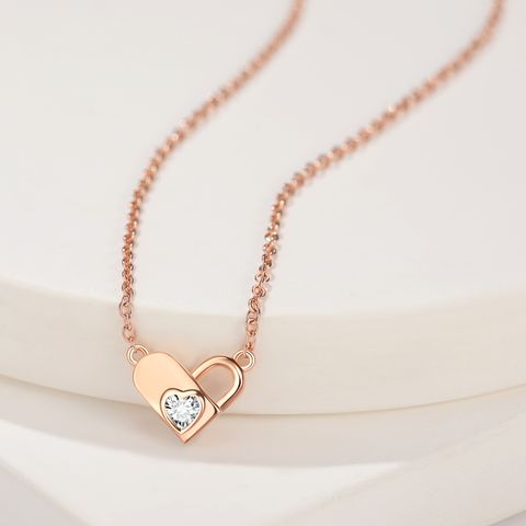 Sterling Silver Gold Plated Elegant Simple Style Commute Plating Inlay Heart Shape Zircon Pendant Necklace