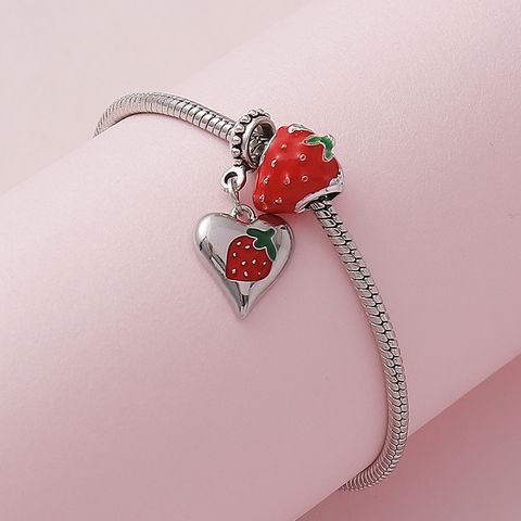 Wholesale Jewelry Sweet Fruit Heart Shape Strawberry Alloy Copper Rhinestones Enamel Bracelets