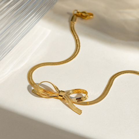 Einfacher Stil Klassischer Stil Bogenknoten Edelstahl 304 Schleife Titan Stahl 18 Karat Vergoldet Frau Fußkettchen