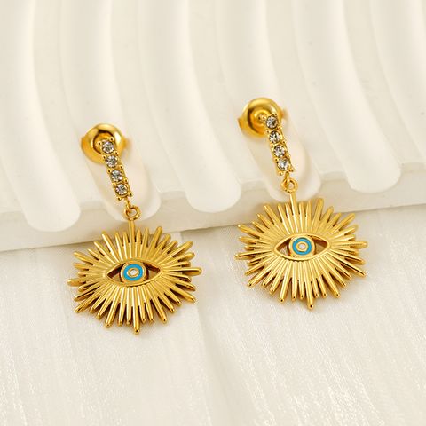 1 Pair IG Style Simple Style Shiny Eye Hollow Out Inlay 304 Stainless Steel Rhinestones 18K Gold Plated Drop Earrings