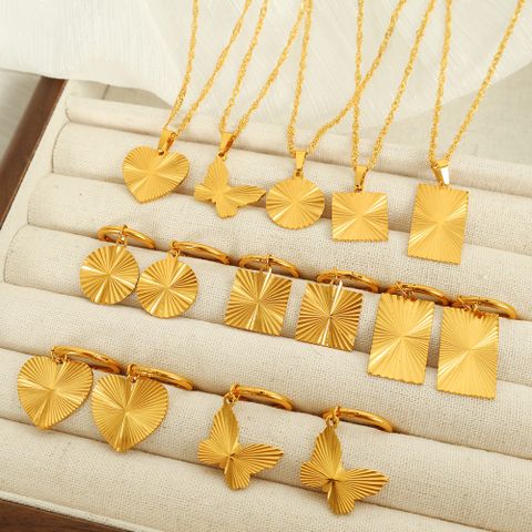 Titanium Steel 18K Gold Plated Lady Streetwear Plating Heart Shape Butterfly Jewelry Set
