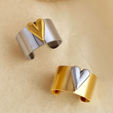 304 Stainless Steel 18K Gold Plated Elegant Glam Retro Shiny Metallic Heart Shape Open Rings