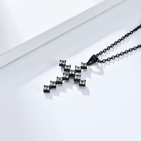 Casual Simple Style Cross 304 Stainless Steel Inlay Rhinestones 18K Gold Plated Unisex Pendant Necklace