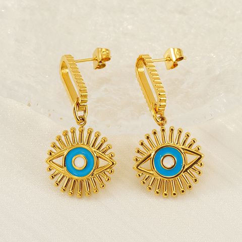 1 Pair IG Style Retro Simple Style Eye Plating 304 Stainless Steel 18K Gold Plated Drop Earrings