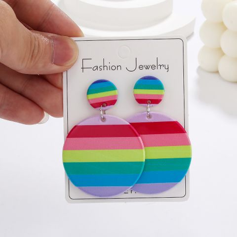 1 Pair Casual Simple Style Round Rainbow Arylic Drop Earrings