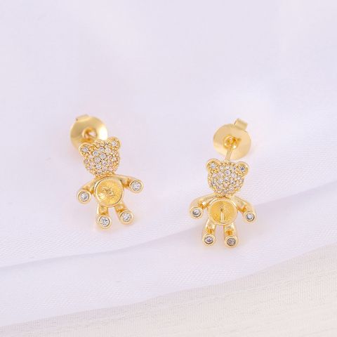 1 Pair 10*14mm Copper Zircon 18K Gold Plated Bear Polished Earring Findings