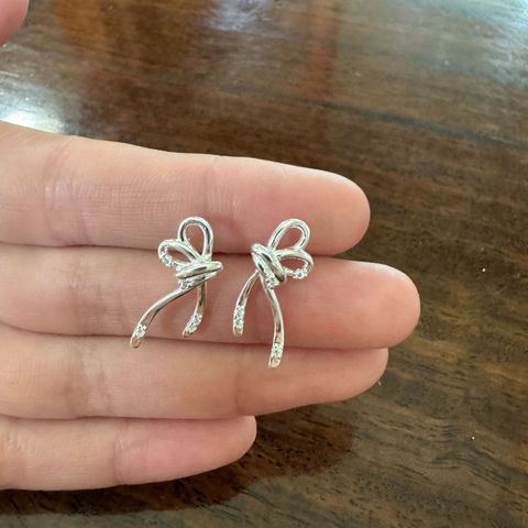 1 Pair Simple Style Bow Knot Inlay Sterling Silver Zircon Ear Studs