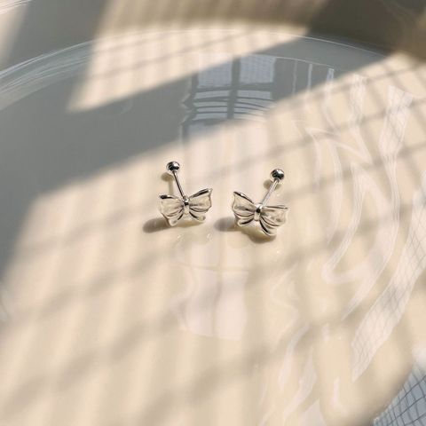 1 Pair Romantic Sweet Bow Knot Sterling Silver Ear Studs
