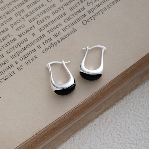 1 Pair Simple Style Geometric Inlay Sterling Silver Agate Earrings