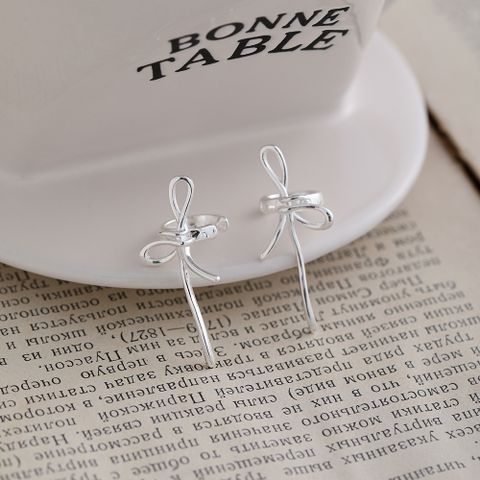 1 Pair Romantic Sweet Simple Style Bow Knot Sterling Silver Ear Cuffs