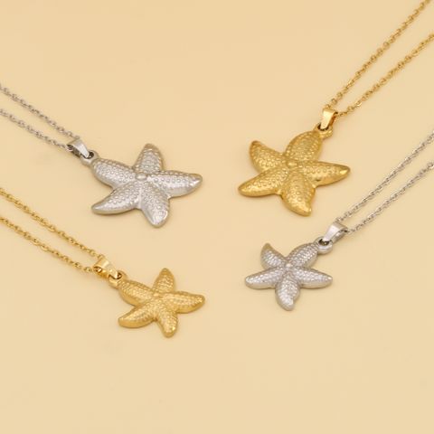 304 Stainless Steel 18K Gold Plated Cute Sweet Commute Polishing Starfish Pendant Necklace