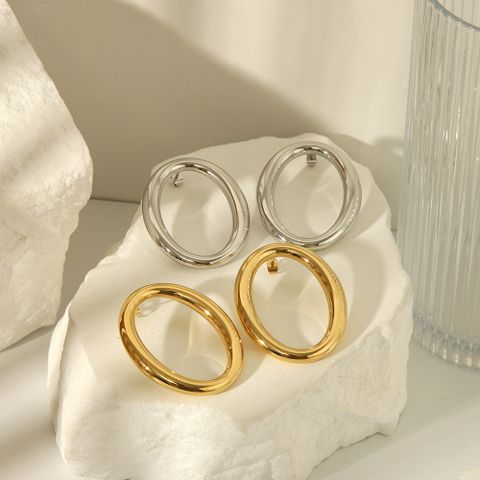 1 Par Estilo IG Estilo Simple Forma De O Enchapado Acero Inoxidable 316L. Chapados en oro de 18k Pendientes