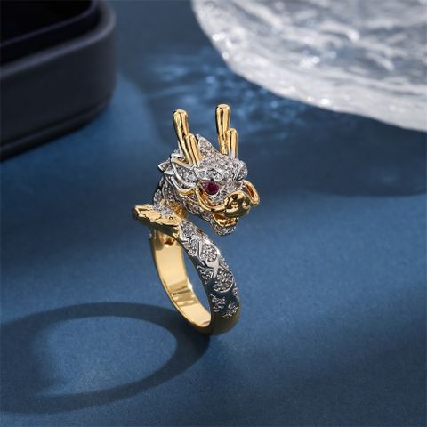 Copper 18K Gold Plated Elegant Glam Luxurious Plating Inlay Dragon Zircon Open Rings