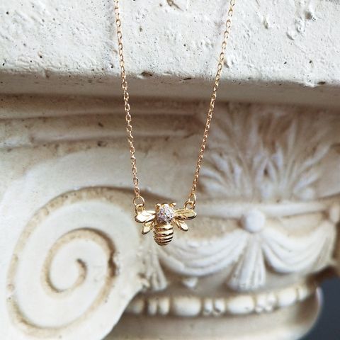 Sterling Silver 18K Gold Plated Elegant Simple Style Honeycomb Bee Pendant Necklace