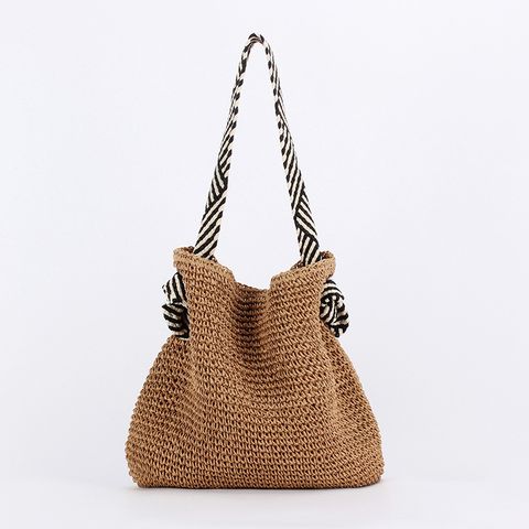 Women's Medium Paper String Solid Color Vacation Beach Weave Square Open Straw Bag