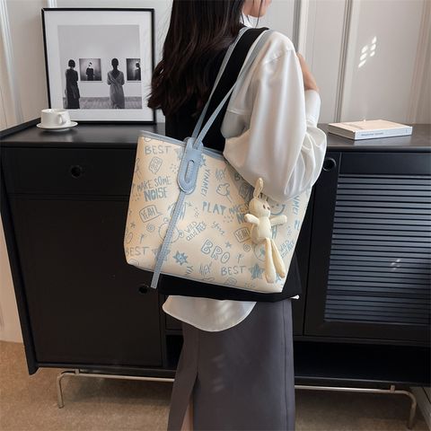 Women's Medium Pu Leather Letter Cute Classic Style Zipper Tote Bag