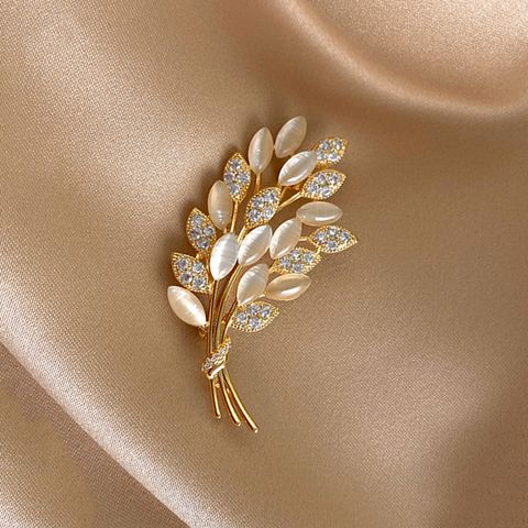 Elegant Leaf Flower Alloy Inlay Opal Women's Brooches