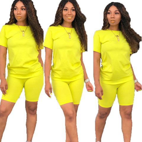 Ferien Täglich Frau Einfacher Stil Einfarbig Baumwollmischung Polyester Drucken Shorts-Sets Shorts-Sets