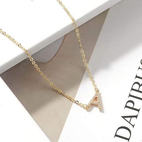 Wholesale Elegant Modern Style Classic Style Letter Copper Inlay Zircon Pendant Necklace