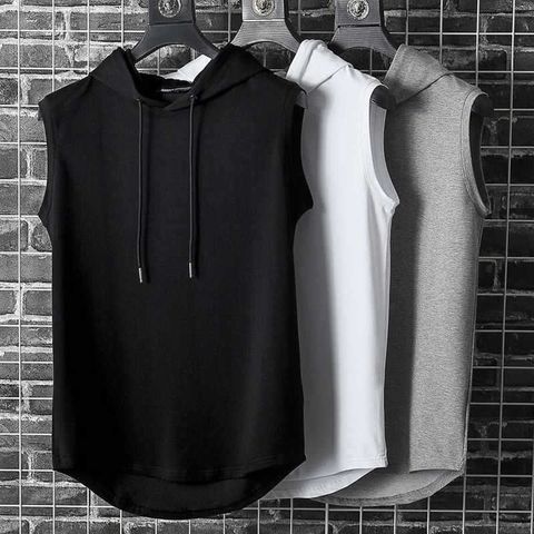 Men's Solid Color Simple Style Hooded Sleeveless Loose Men's Tops