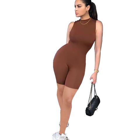 Women's Sleeveless Bodysuits Streetwear Solid Color